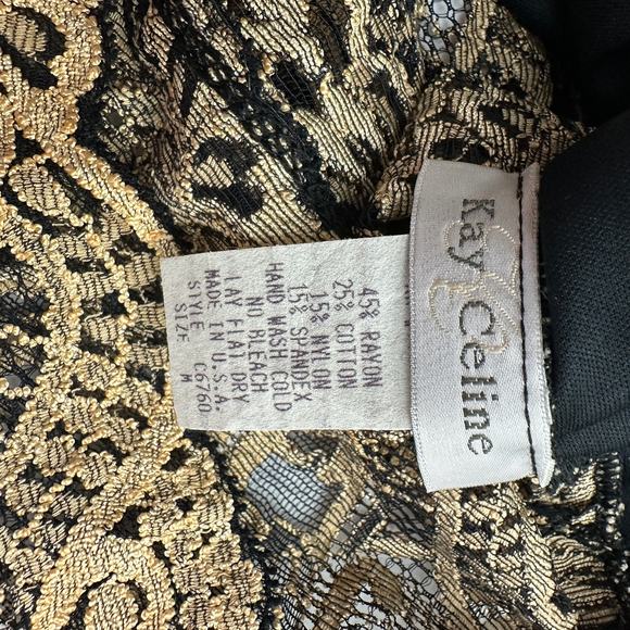 Vintage Kay Celine Women Y2K Lace Top Size M Gold Black Hollywood Glam Statement - Picture 3 of 6